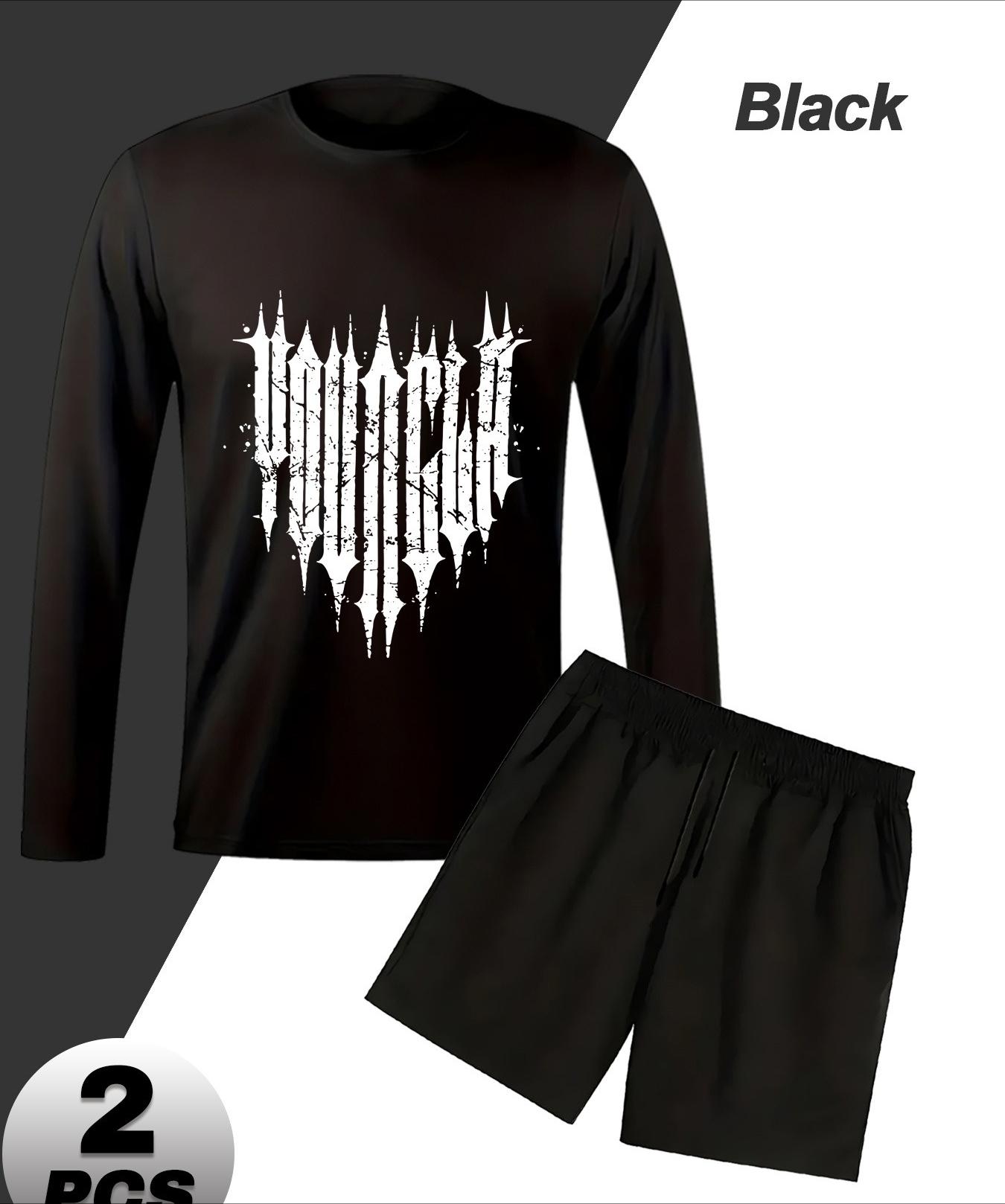 Men s Trendy Long Sleeve Shorts Set, Slim for Casual Street Style S