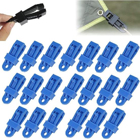 Tarpaulin Clips, Camping Accessories for Tent,20 Pcs Adjustable Heavy Duty Lock Grip for Tarp & Shade Cloth Color, Windproof Shade Cloth Plastic