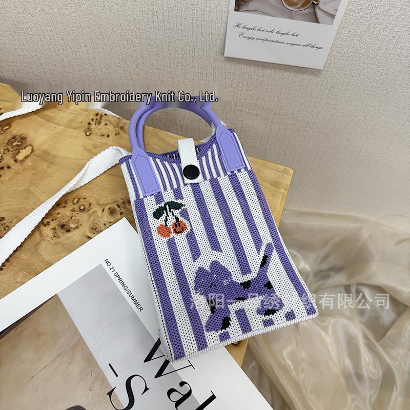 Cute Cartoon Dopamine Knit Crossbody Phone and Coin Bag