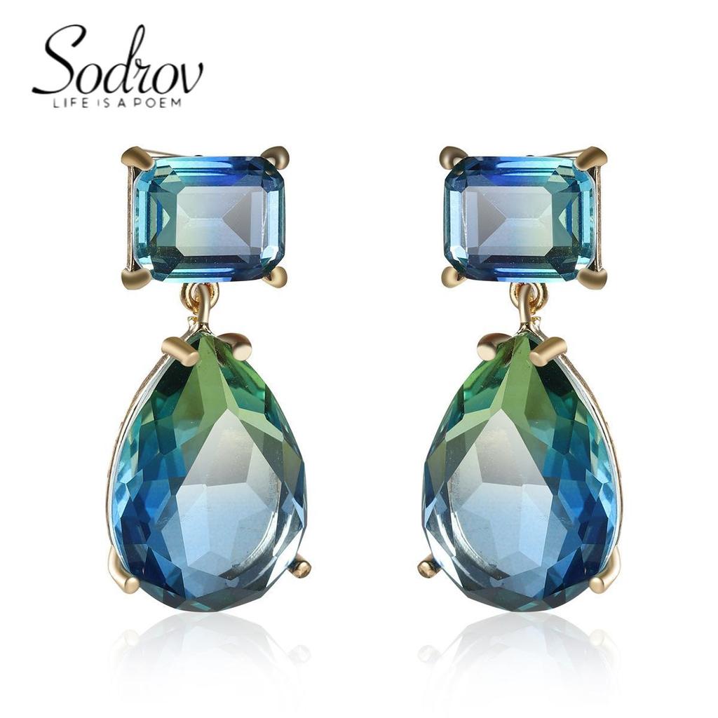 SODROV Tourmaline Drop Pæreformede Zircon Gold øredobber