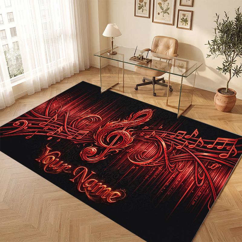 Music Theme Soft Crystal Velvet Rug Custom Name & Text Print Non Slip Floor Rug for Bedroom Living Room