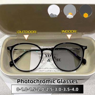 Nieuwe Retro Ronde Montuur Fotochromatische Myopie Bril Vrouwen Mannen Anti Blauw Licht Kleurveranderende Zonnebril Bijziendheid Bril +2.0