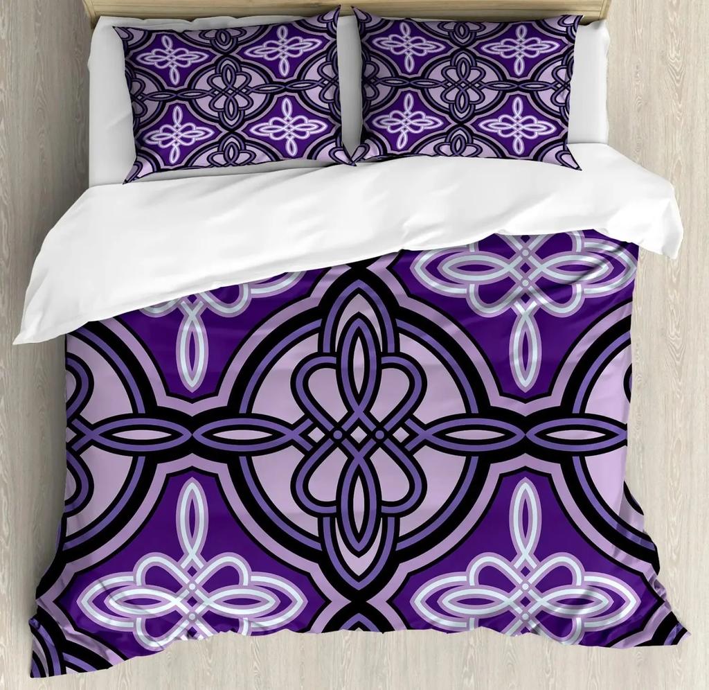 Viking Celtic Duvet Cover Set, Celtic Knot with Tridents Forest and Mountains Scandinavian Germanic Culture,Bedding Sets Decor
