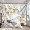 2D Elegant  Flower Tapestry Embossed Style White Floral with Golden Accents Wall Hanging