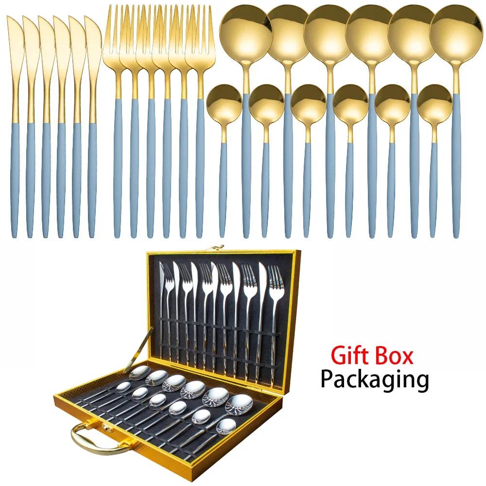 Tableware Set Gift Box Fabulous Cutlery Knife Fork Dessert Spoon Coffee Spoon 24PCS Gold Flatware Dinnerware Sets