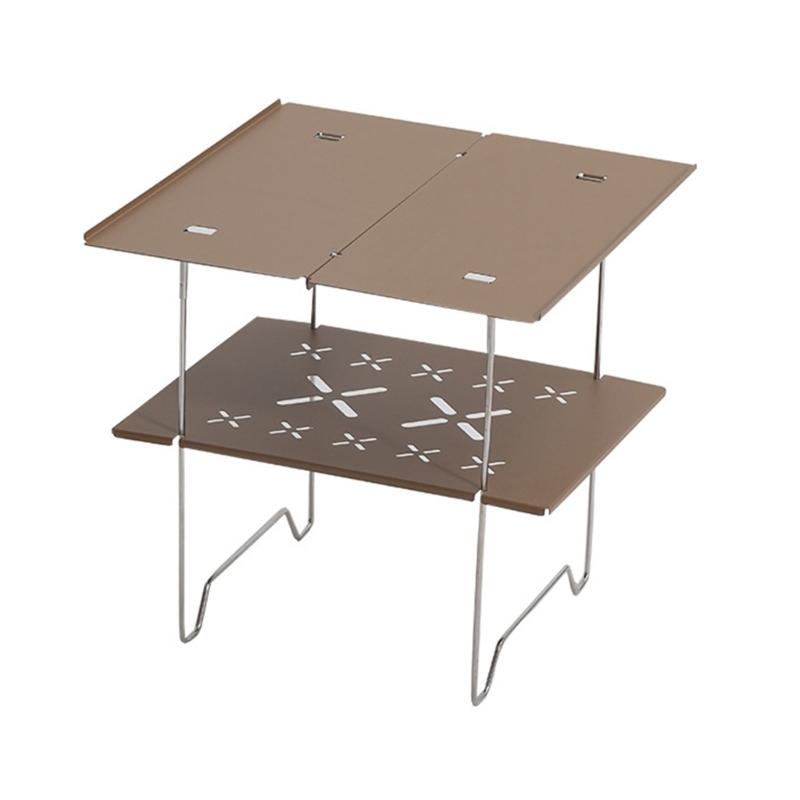 

Grid & Metal Plate Camping Table Outdoor Camp Storage Rack Metal Alloy Picnics Table Double Layer Camping Table хаки