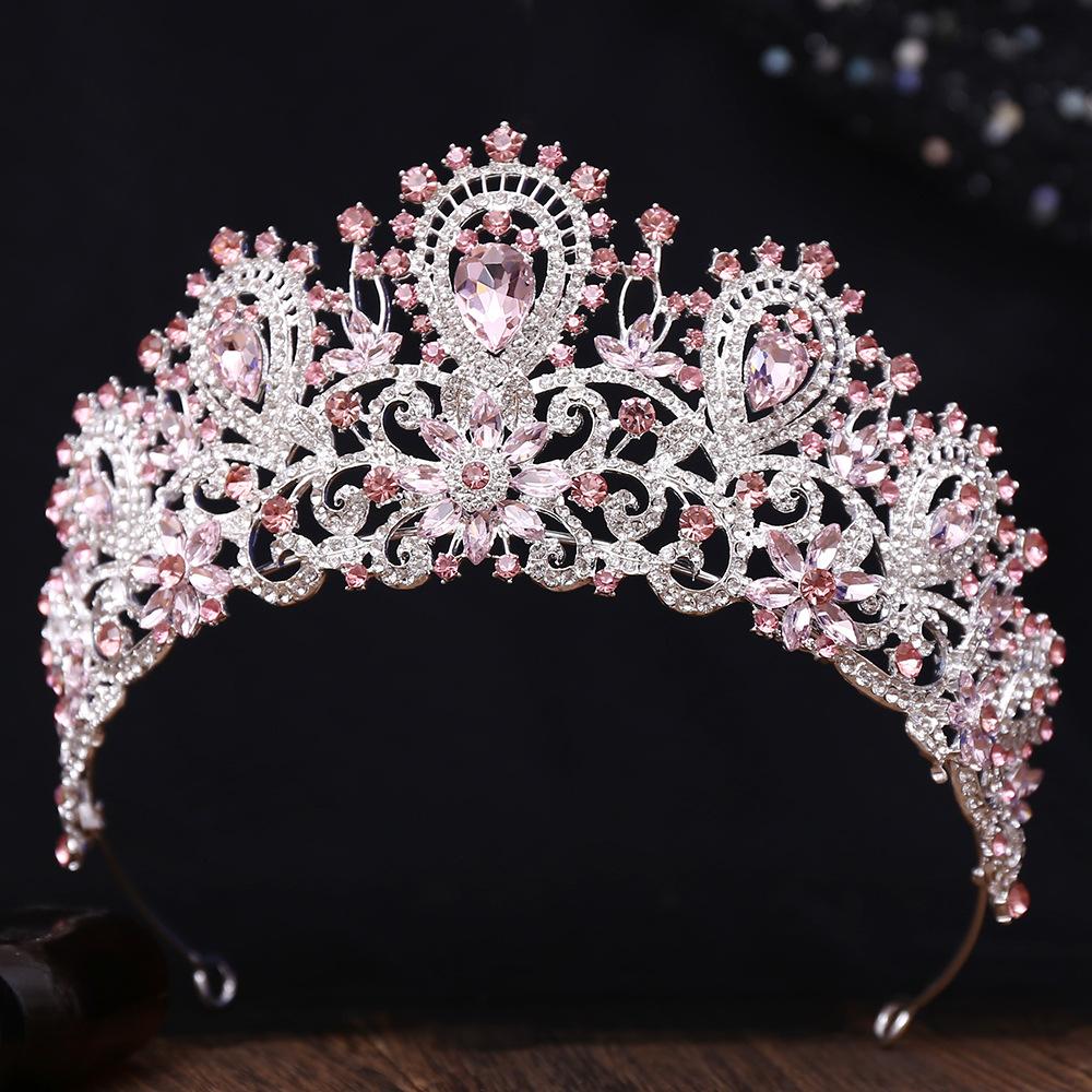 DIEZI 8 Colors Baroque Rhinestone Flower Tiara For Women Party Luxury Bridal Bride Crystal Crown Hair Accessories Jewelry