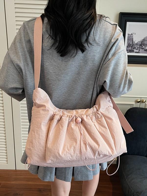 Borsa a tracolla in nylon stile coreano alla moda con chiusura a coulisse per uso quotidiano casual