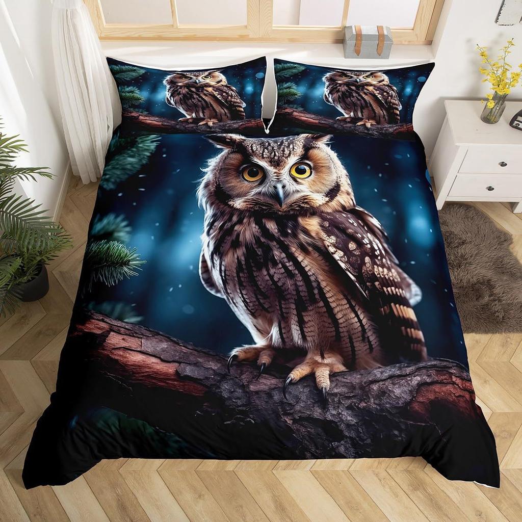 Home Textiles Owl Three-Piece Animal Digital Printing Quilt Pillowcase Bedding