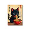 Japanische Katze isst Nudeln Leinwandposter Katze Kaffee Bonjour Mon Amour Küchenwandkunst Drucke für modernes Wohnzimmer Heimdekor