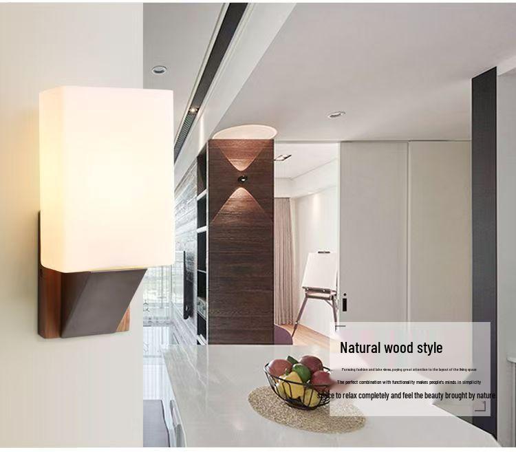 Nordic Solid Wood LED Wall Lamp for Bedroom, Hotel, Stairwell, Corridor