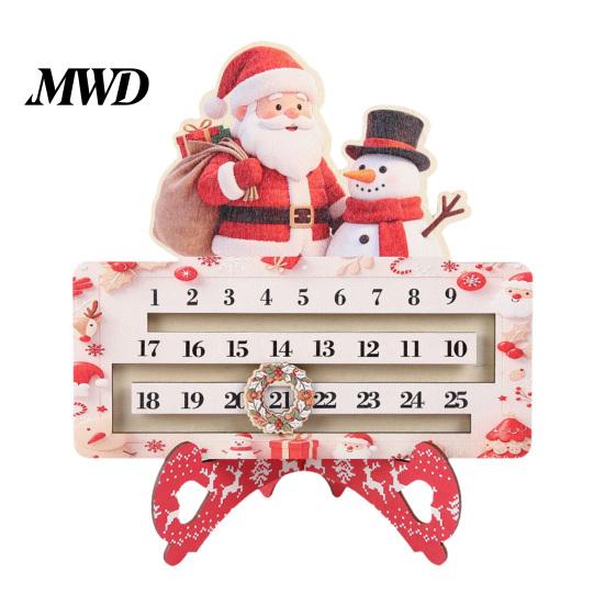 Creative Christmas Gift Wooden Countdown Calendar for Desk, Rustic Holiday Decoration with Reusable Sliding Date Marker, Living Room Fireplace