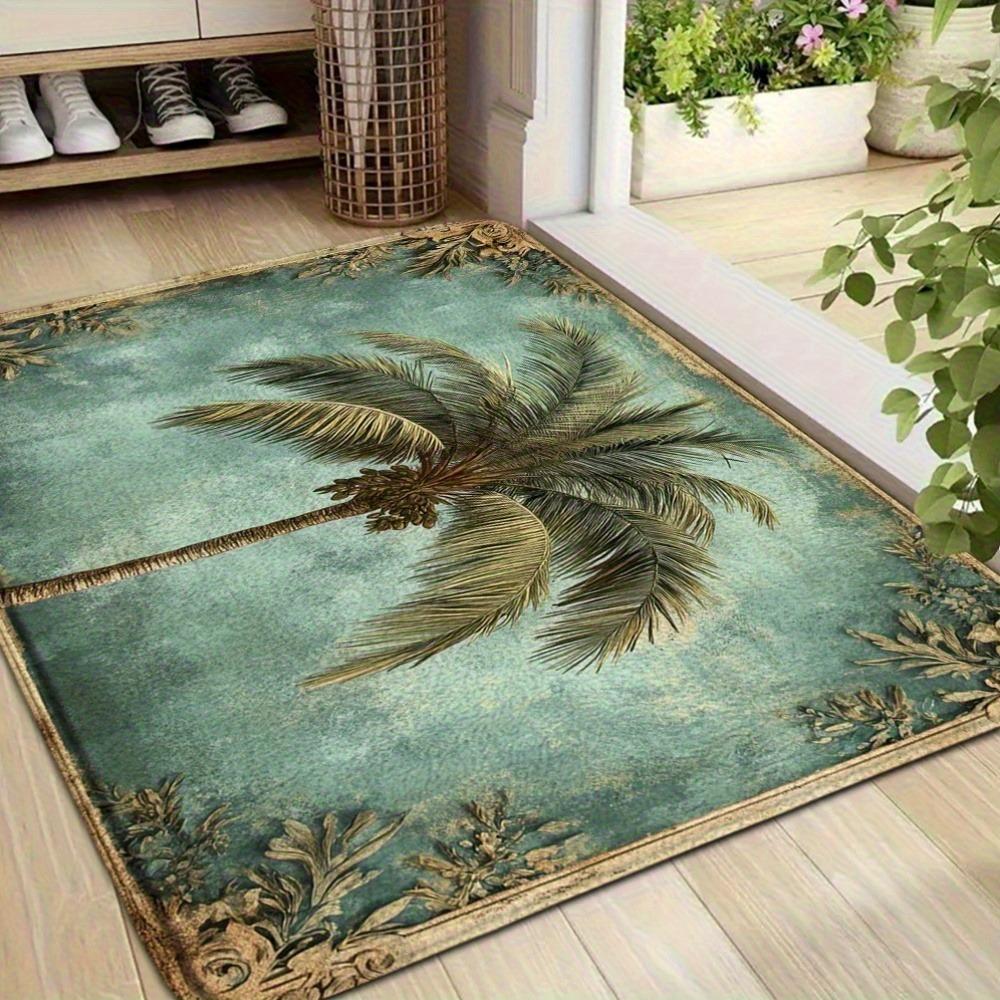Tropical Palm Trees Vintage Print Bath Mat Nonslip Washable Bathroom Rug Retro Decor Entryway Welcome Mat 1PC