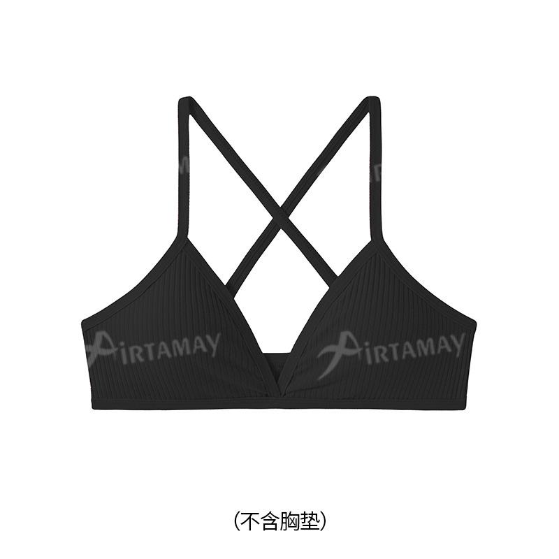 Ladies Sexy Fashion Removable Breathable Threaded Cotton Ribbon Cross Fitness Yoga Bra Women