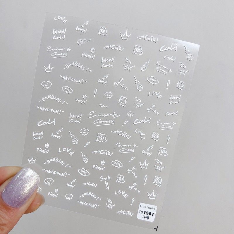 

Cute Graffiti Simple Stroke Nail Art Sticker Tomoni Embossed Back Glue Japanese Style Decals 5D Nail Sticker Letters Ornament Cute Alphabet 1567((Relief))