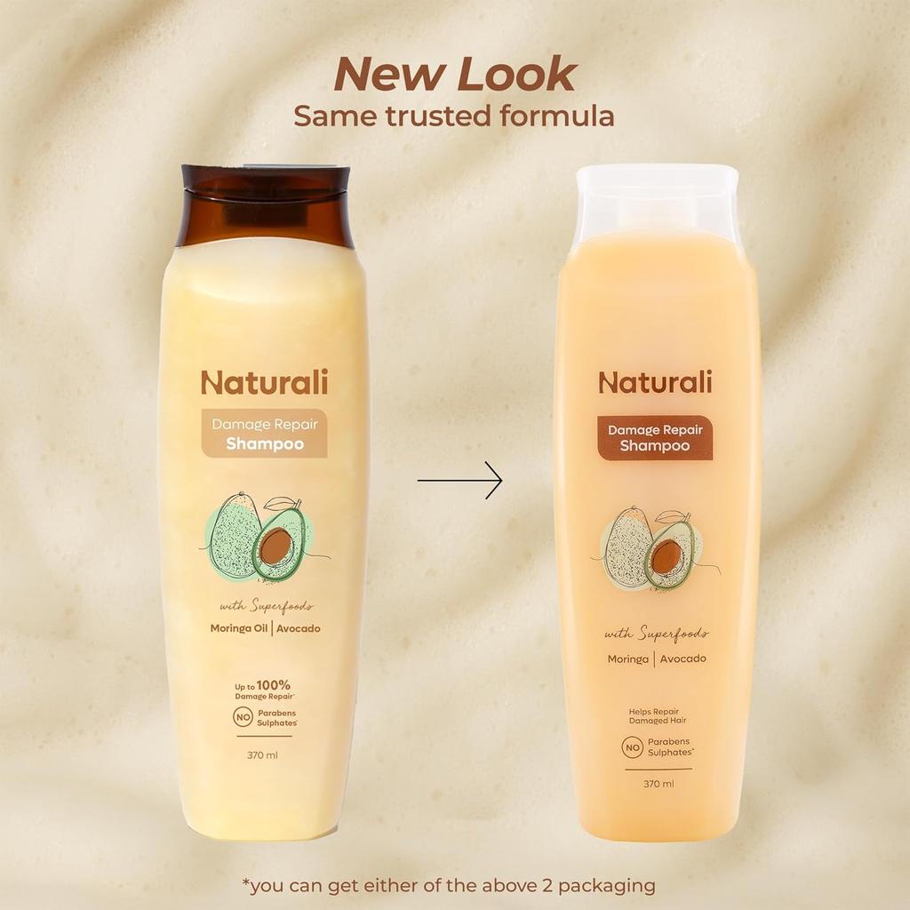 Naturali Damage Repair Shampoo For Dry Frizzy Hair Sulphate Free Shine Boosting Hydrating Care Paraben Free 370 ml