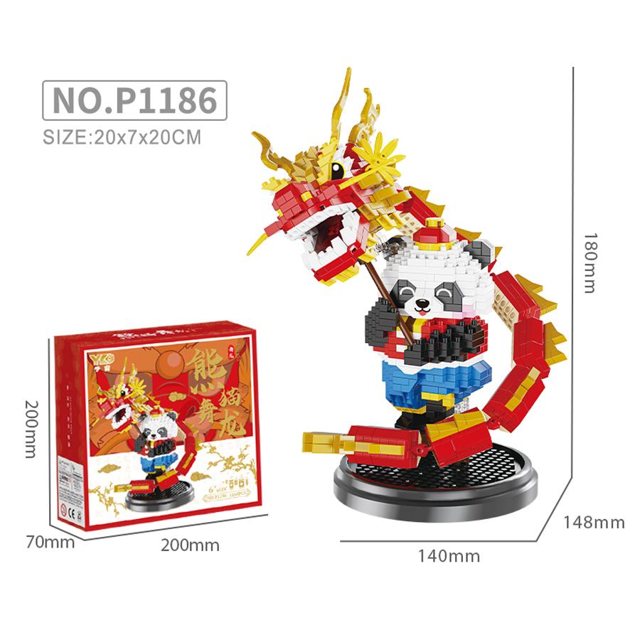 Non-Toxic Happy New Year Kids Toys Panda Building Blocks Micro Blocks Dragon Lion Dance Chinese Style Decorations Gifts Sets