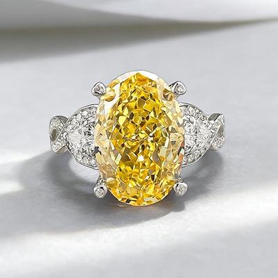 Anello Xiancan Jewelry in Argento S925 Taglio Fiore di Ghiaccio Giallo Oca Ovale