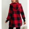 Women's Autumn and Winter Hooded Plaid Warm Top, Mid To Long Plush Cardigan Jacket