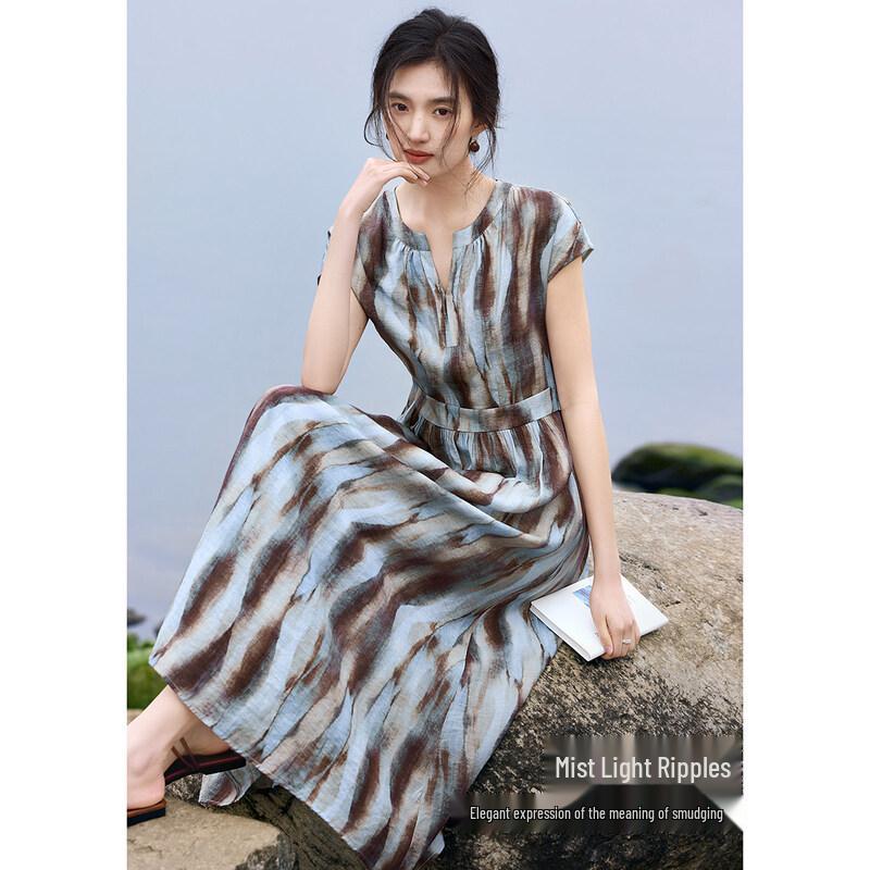 XWI Elegant Gradient Print V-Neck Summer Dress S