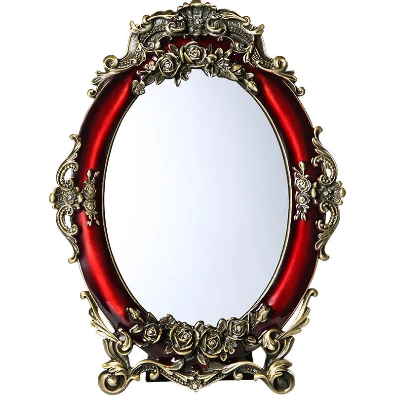 Red Rose Design Makeup Mirror High-Definition Bride's Dowry Metal Desktop Wedding Gift Dressing Mirror for Brides