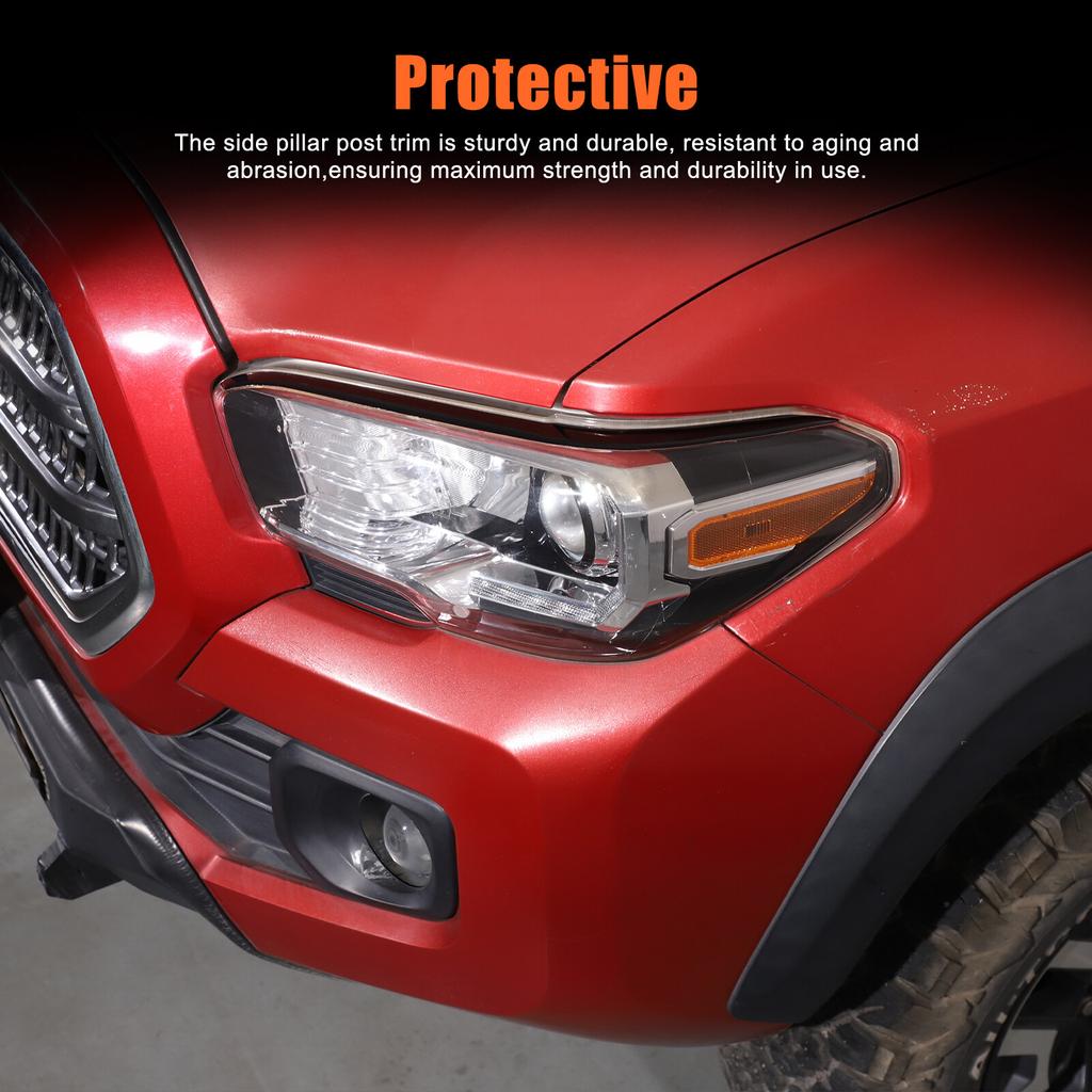 Piano Black Headlight Eyebrow Eyelid Strip Cover Trim For Toyota Tacoma 2016-22