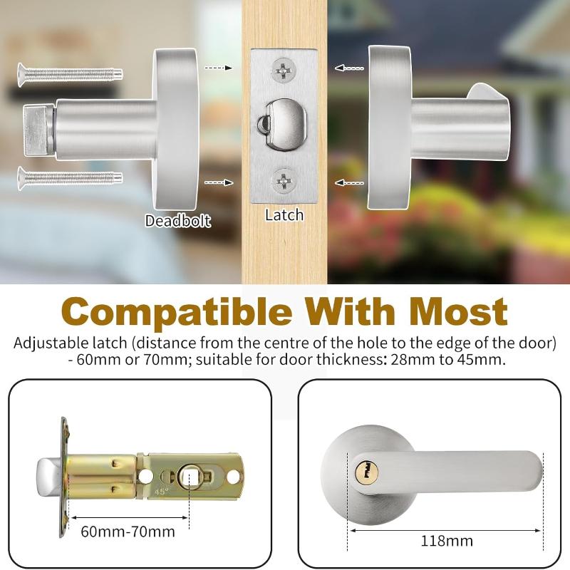 Door Handle with Lock, Reversible Door Handles, Privacy Door Lever, Internal Door Handle Knob Sets, Security Door Lock Set, Entry Door Lever with Keys