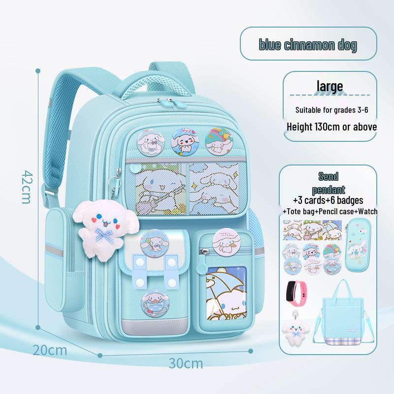 Kuromi Lightweight Large Capacity Schoolbag for 6th Grade Girls - Spine Protecting Double Shoulder Design