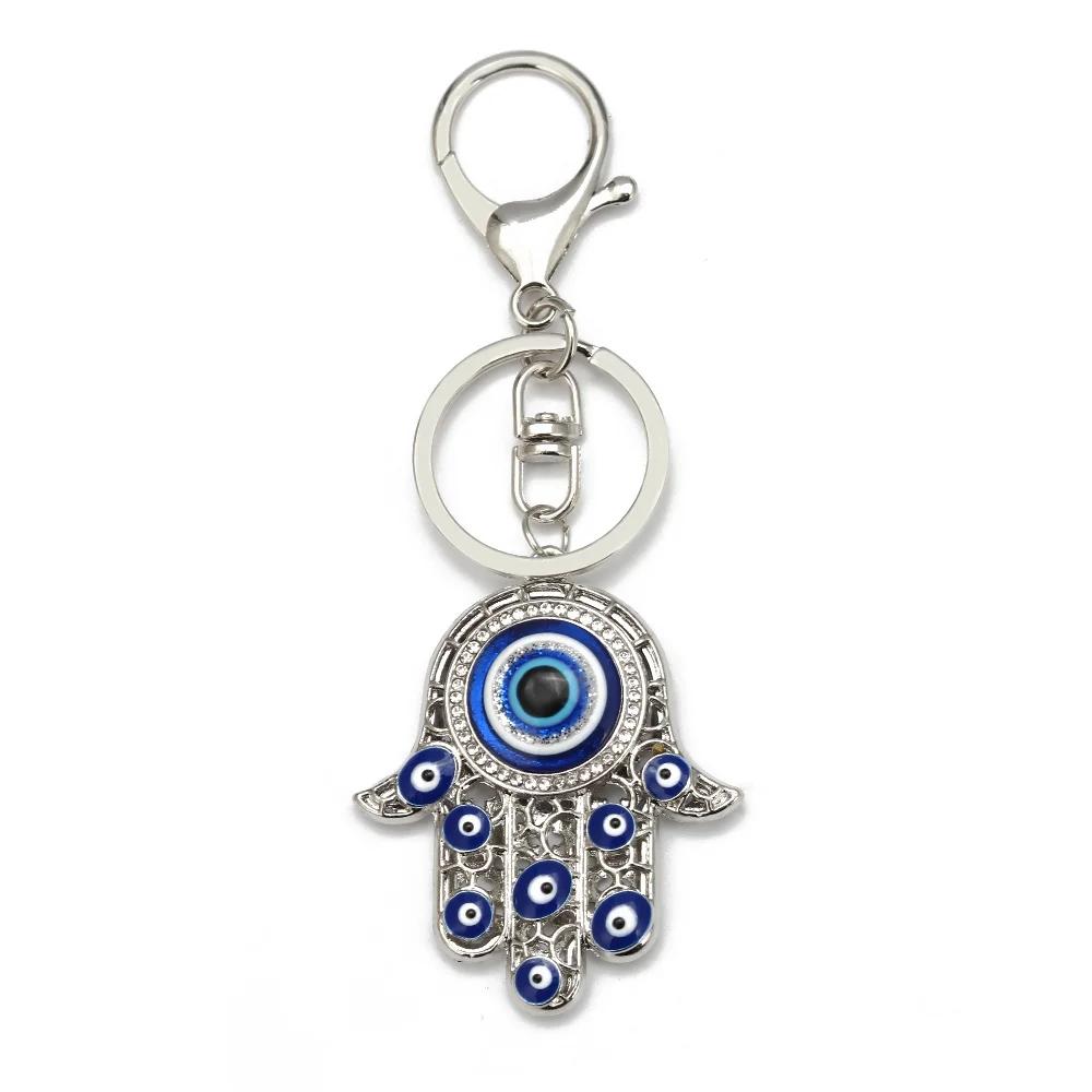 Lucky Eye Alloy Fatima Hand Elephant Owl Tree of Life Keychain Blue Turkish Evil Eye Key Chain Car Keyring for Women Men Jewelry