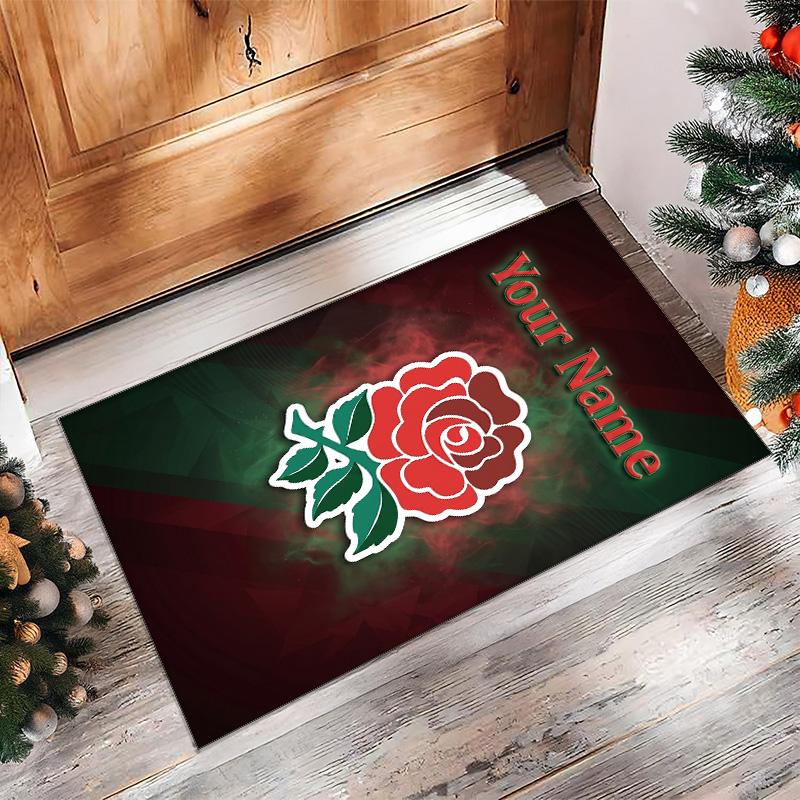 England Rugby Crystal Velvet Rug, Custom Name Text Personalized Non‑Slip Floor Mat for Home Decor Gift