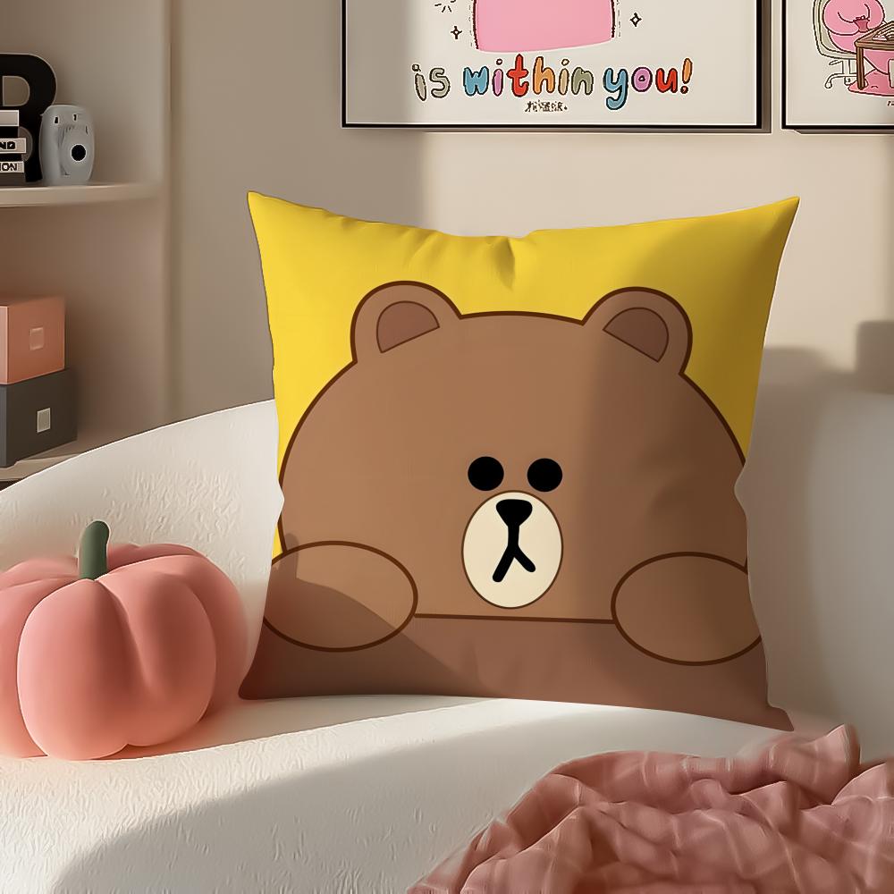 Cute Korean LLINE FRIENDS brown bear and cony Cushion Cover Pillowcase Short Plush Invisible zipper Room Sofa Cushion Cover