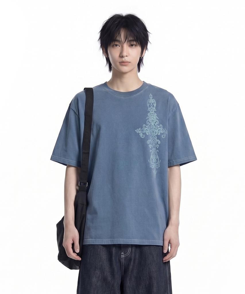GRAVER [Unisex] Sim Cross Pigment Short Sleeve T-Shirt_2 Colors