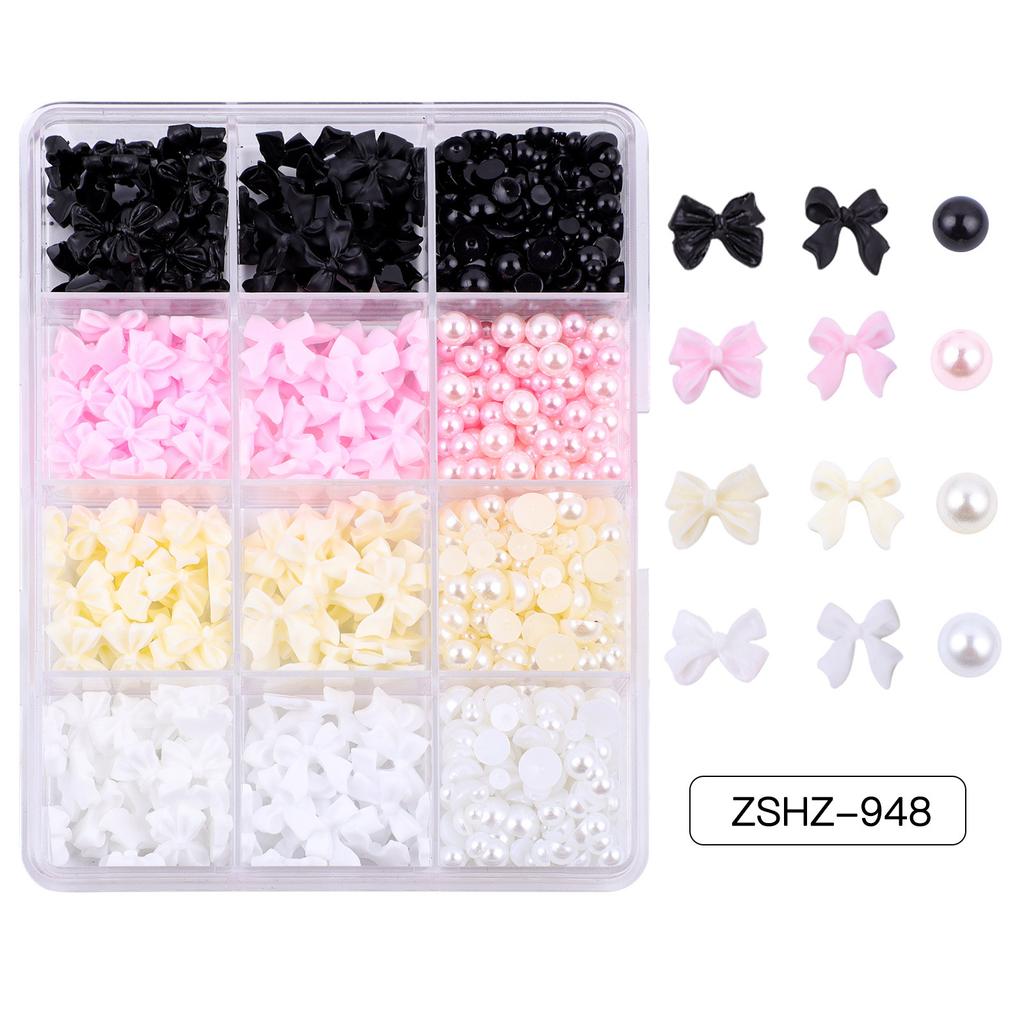 12-Grid Streamer Bow Tie Christmas White Red Resin Bow Nail Jewelry Mixed Set Diy
