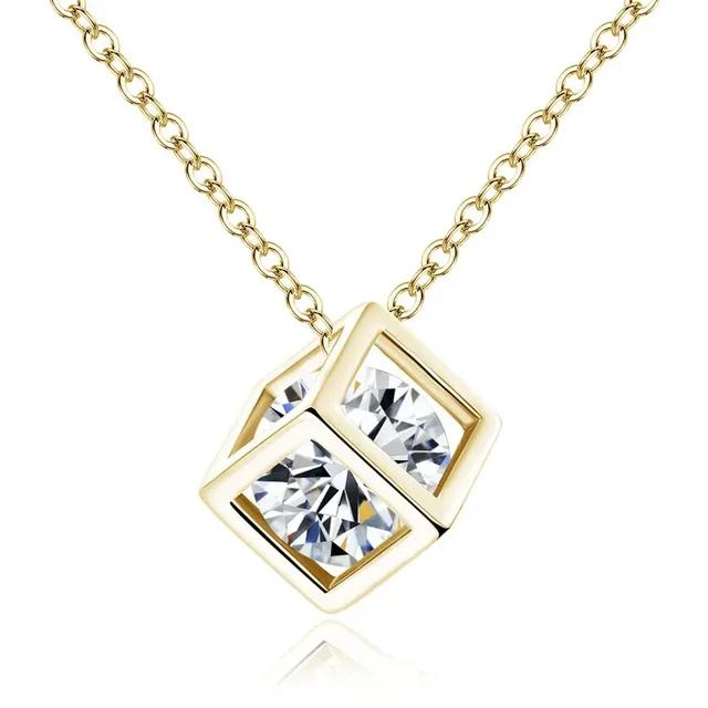 Fashion Crystal Rhinestone Pendant Necklace for Women Gold Color Square Clavicle Wedding Jewelry Gifts