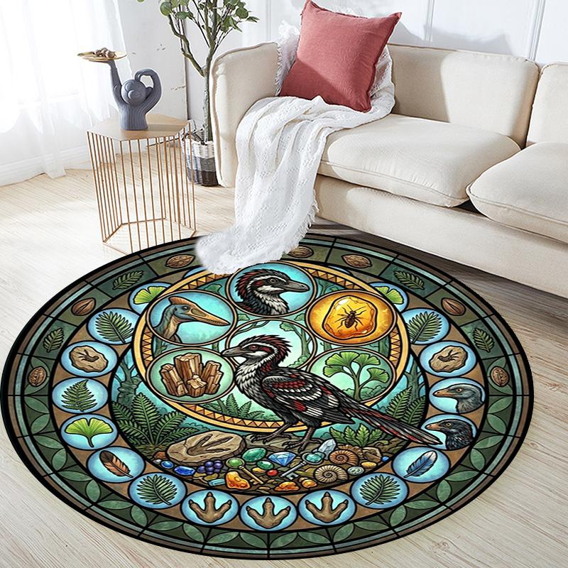 Prehistoric Glass Round Area Rug Under Office Chairs Bedroom Living Room Home Decor