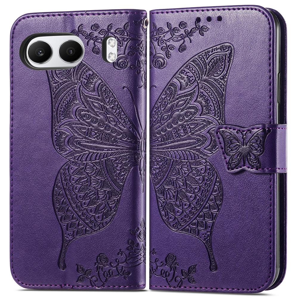 

For OnePlus Nord 4 Case PU Leather Wallet Phone Cover Butterfly Pattern Dark Purple
