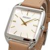SEIKO quartz wristwatch women square design SWR089P1 silver beige leather band