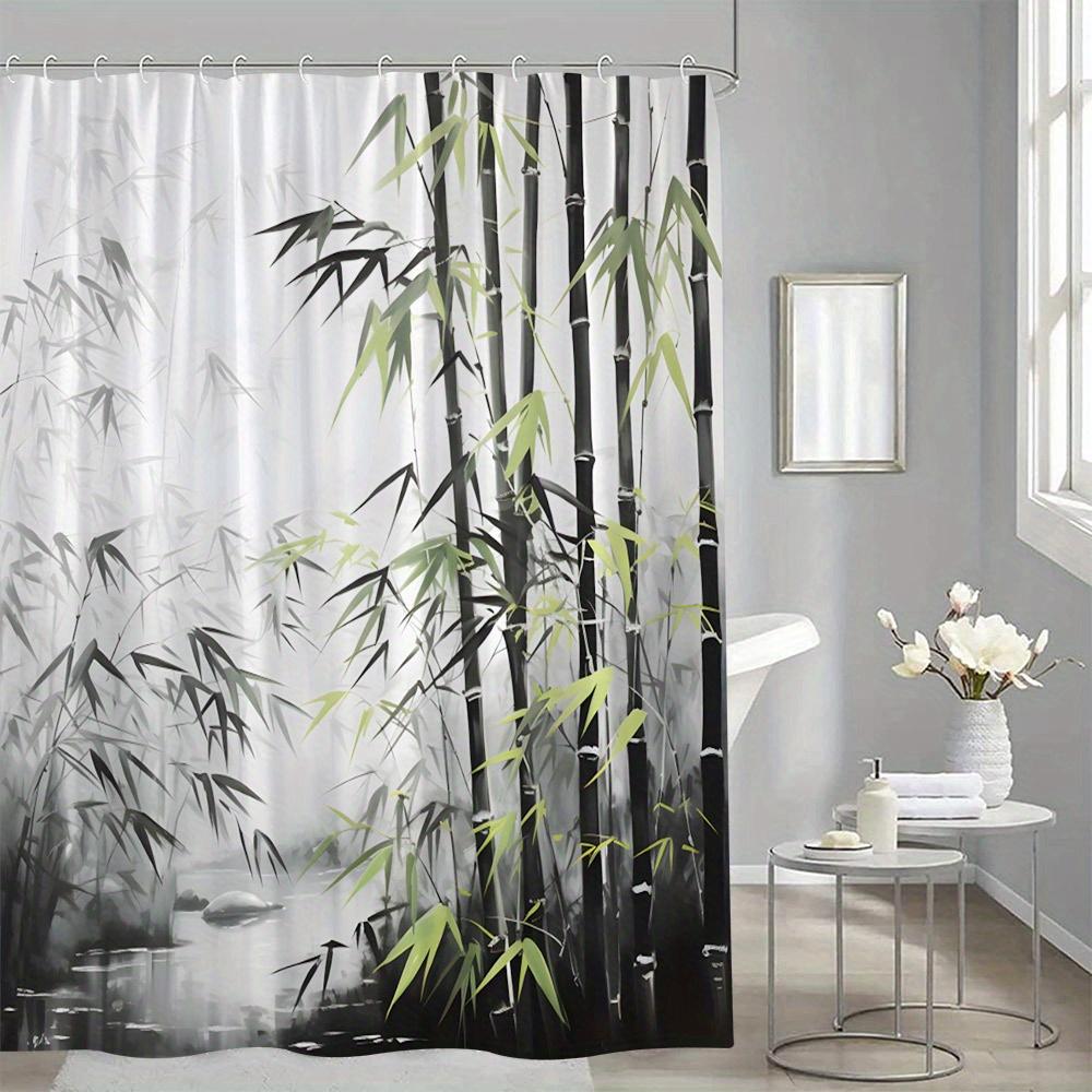 Ethereal Bamboo Forest Shower Curtain Tranquil Misty Landscape Green Bamboo Polyester with 12 Hooks Washable Bathroom Decor