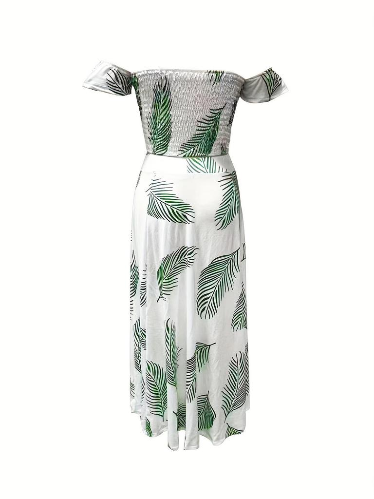 2024 European & American Summer Slim-Fit Strapless Bohemian Mid-Length Vintage Print Dress Set