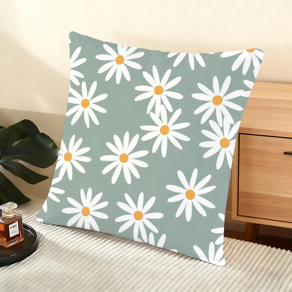 Daisy Pattern Cushion Cover Soft Short Plush Pillow Cover Smooth Cozy Texture Aesthetic Cushion Case Home Decor