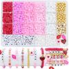 Valentine Day Clay Beads Kit Flat Round Disc Heishi Polymer Clay Beads with Letter Beads & Charms for Friendship Bracelet Making
