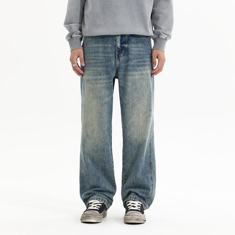 Khmer Bamboo Pattern New Cleanfit Heavy Industry Washed Denim Straight High Street Loose Trousers Spliced Jeans