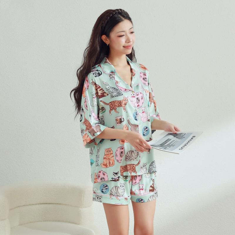 Pajamas, Women's Cartoon Printed Suit, Short Sleeved Shorts, High-end Home Clothes, Worn for External Wear