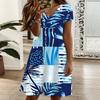 Oversized Ladies V Neck Short Sleeve Dress Watercolor Blossom Printed Loose Dress For Spring Outing And Daily Life
