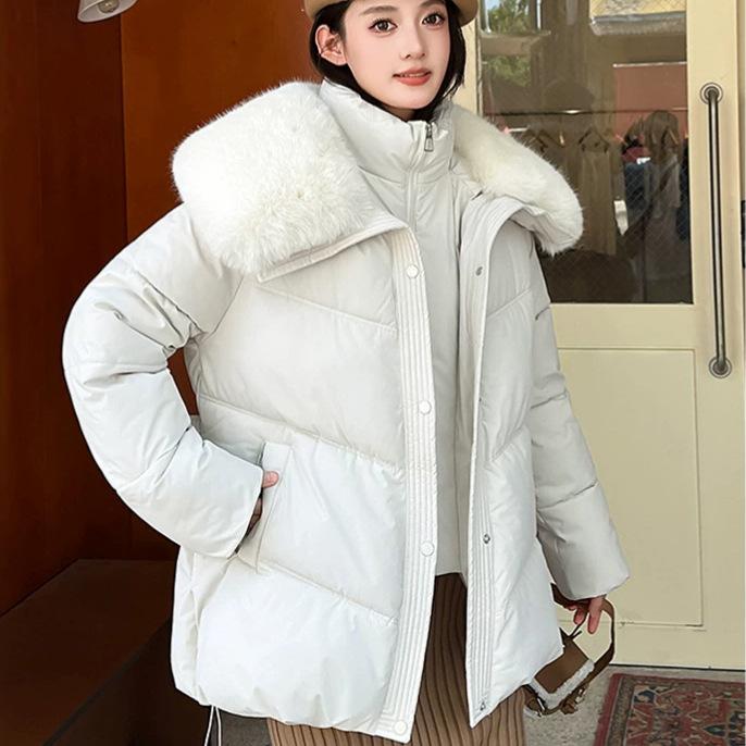 Supply winter women's cotton-padded clothes, large twill, medium and long, large fur collar waist fabric, crisp support one piece.