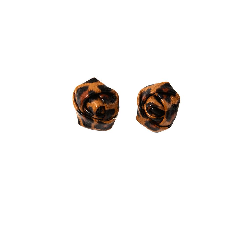Hong Kong Style Autumn And Winter Leopard Print Rose Earrings, Maillard Light Luxury High-End Simple Temperament Earrings