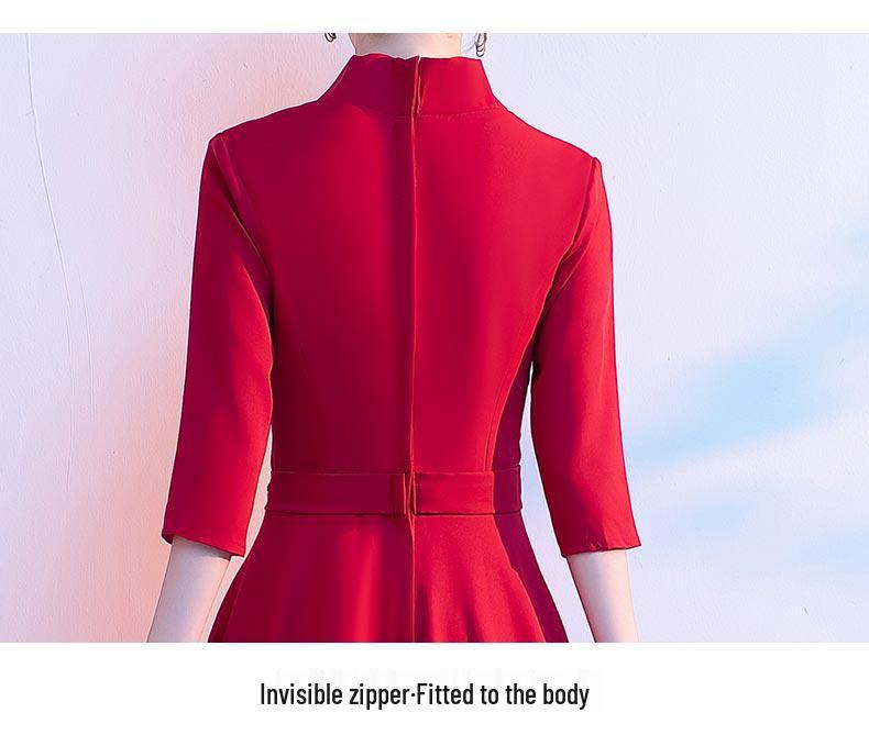 Women's Long Red Choir Performance Dress for Stage, Hosting, and Poetry Recitation Competitions - New Style Atmospheric Costume