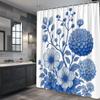 Blue Floral Botanical Shower Curtain Machine Washable All Season Waterproof Privacy Protection 2D Print Vintage Design Elegant
