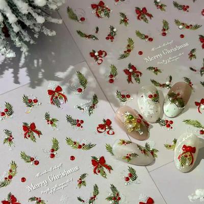 Pegatinas para Uñas de Navidad Copo de Nieve Láser Relieve Árbol de Navidad 3D Hojas Dibujos Animados Usando Parches para Uñas Decoración de Manicura Encanto