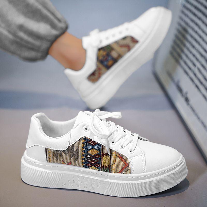 Herren Freizeitschuhe mit Schnürsenkeln Splicing Farbdruck Herrenschuh Bequem Legitimes Schuhwerk Angebot Übliche Arbeitssneaker Neu